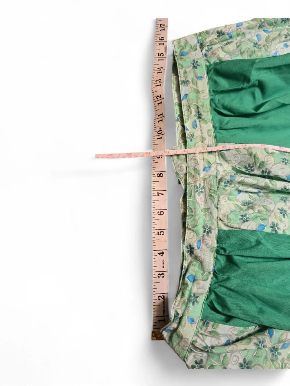 Vintage Green Floral Cotton Square Dance Skirt Cottagecore Prairie Ruffle